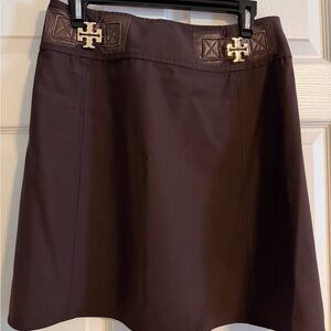 Tory Burch Dark Brown A-Line Skirt with Gold Details